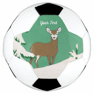 White Faced Female Brown Deer Pine Tree Snow Green Soccer Ball