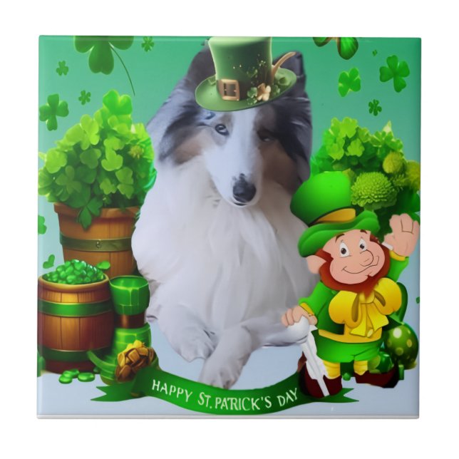 White factor Merle Headed Rough Collie  Ceramic Tile (Front)