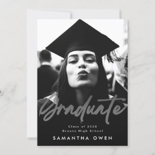 White Fade Brush Graduate Modern Script Photo Announcement