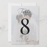 White Fade Photo Monogram Wedding 5x7 Table Number