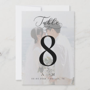 White Fade Photo Monogram Wedding 5x7 Table Number