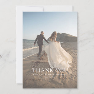 White Faded Photo Bride & Groom Monogram Wedding Thank You Card