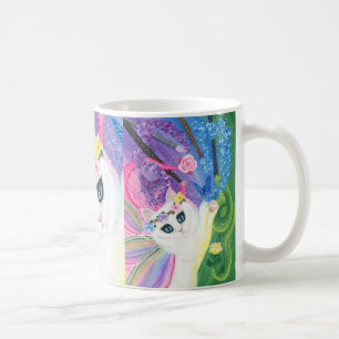 White Fairy Cat Butterflies Roses Art Mug