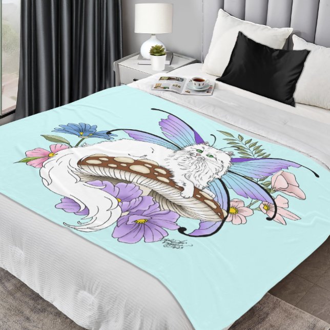 White Fairy Cat Mushroom Fleece Blanket (Creator Uploaded)