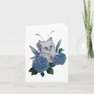 White fairy kitty greeting card