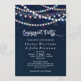 White Fairy Lights Blue Engagement Party Invitation