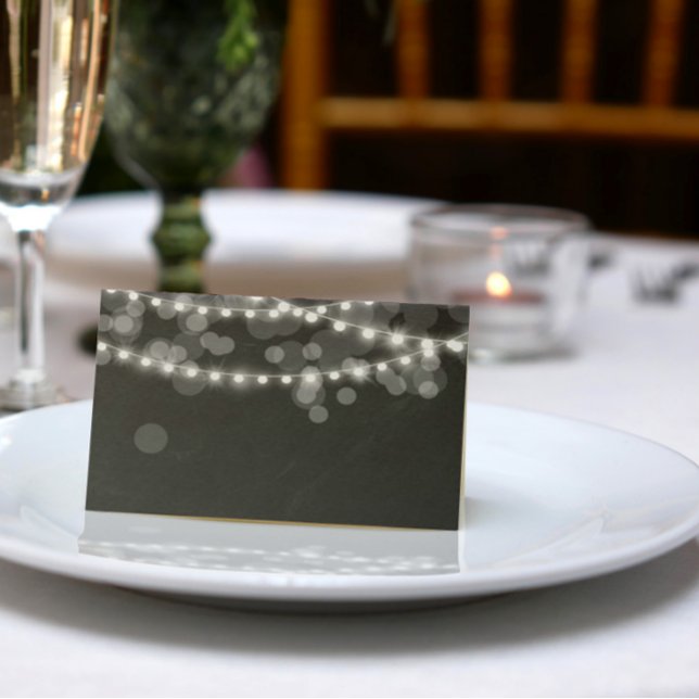 White Fairy Lights & Chalkboard Place Card (Creator Uploaded)
