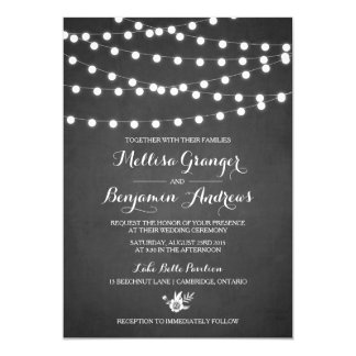 White Fairy Lights Chalkboard Wedding Invitation