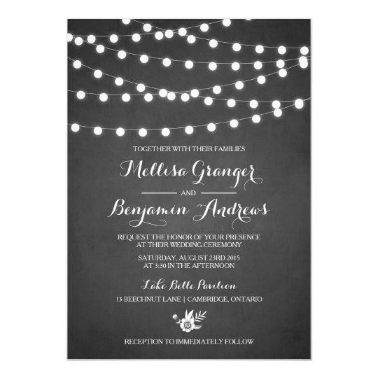 White Fairy Lights Chalkboard Wedding Invitation