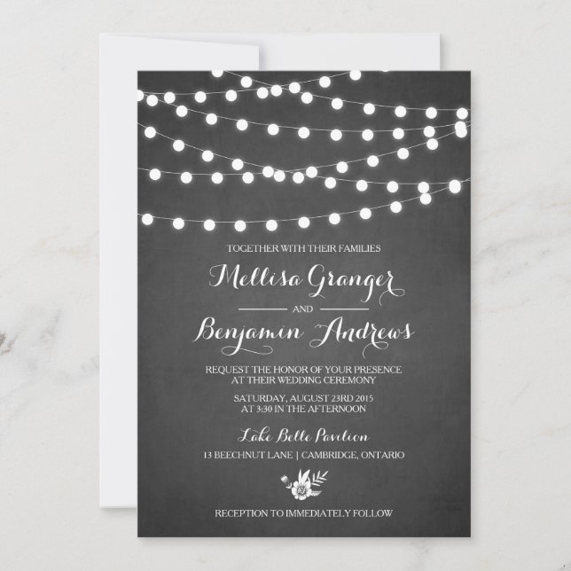 White Fairy Lights Chalkboard Wedding Invitation (Front)