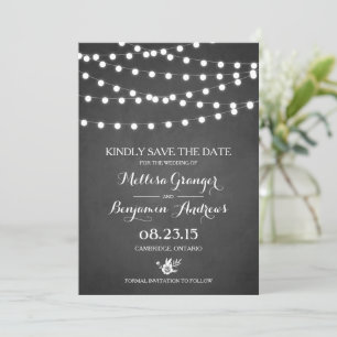 White Fairy Lights Faux Chalkboard Wedding Save The Date