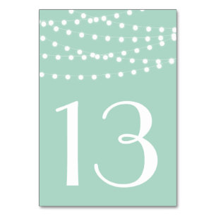 White Fairy Lights   Mint Table Numbers Card