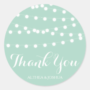 White Fairy Lights   Mint Thank You Stickers
