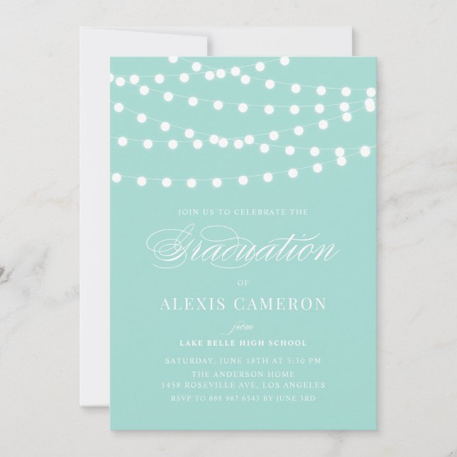 White Fairy Lights | Purple Graduation Party Invitation (Front)