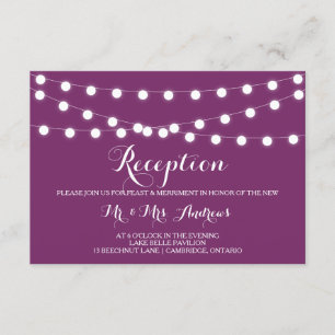 White Fairy Lights   Purple Wedding Reception Card