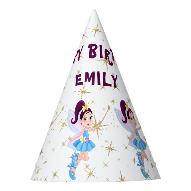 White Fairy Princess Birthday Party Hat (Front)
