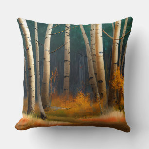 White fall birch trees with autumn leaves  cushion