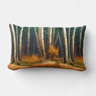 White fall birch trees with autumn leaves lumbar cushion