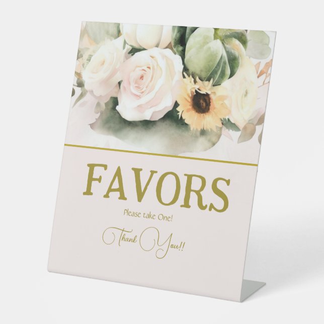 White fall floral Bridal Shower Favours Sign (Front)
