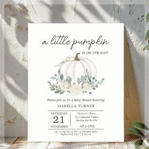 White Fall Pumpkin Baby Shower Budget Invitation