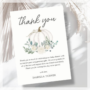 White Fall Pumpkin Baby Shower  Thank You Card