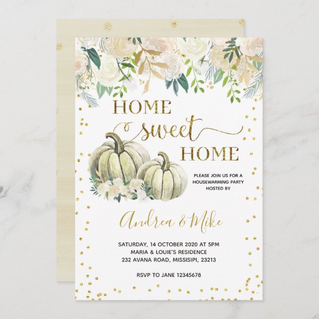 White Fall Pumpkin Home Sweet Home Invitation (Front/Back)