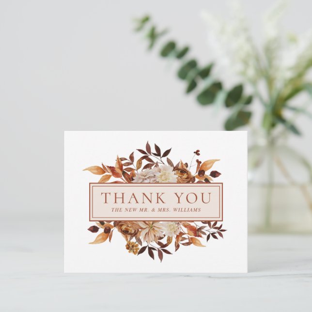 White Fall Terracotta Leaves Floral Thank You Card (Standing Front)