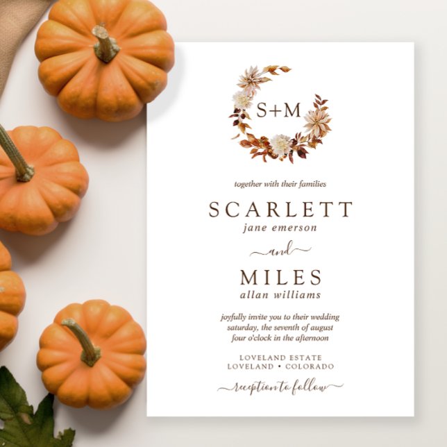 White Fall Terracotta Monogram Wedding  Invitation (White Fall Terracotta Monogram Wedding Invitation
)