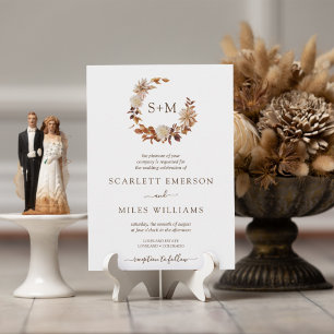 White Fall Terracotta Monogram Wreath Wedding Invitation