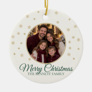 White Family Christmas Snowflake Photo Ceramic Ornament