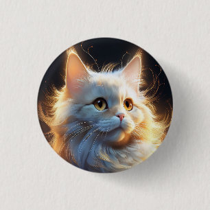 White Fantasy Cat 3 Cm Round Badge