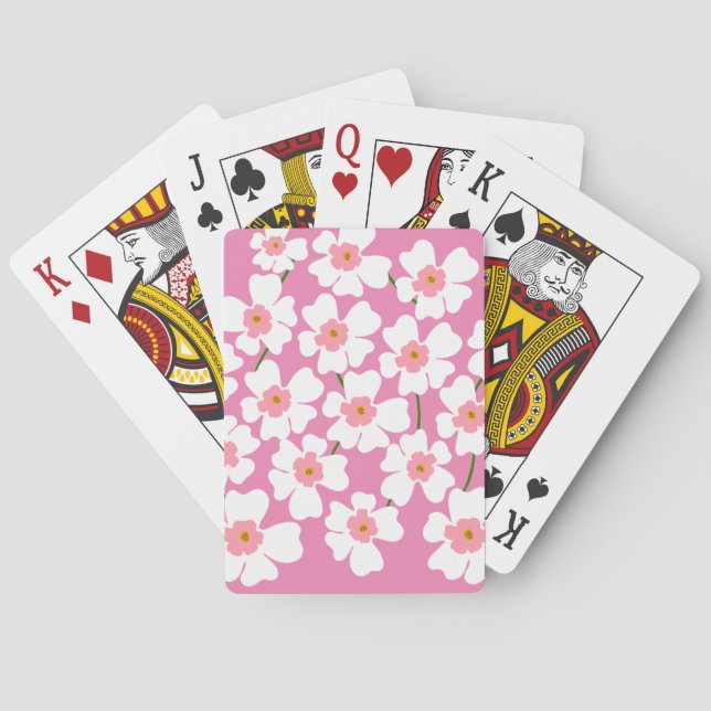 White Fantasy Flower Lover Pattern Pink   Playing Cards (Back)