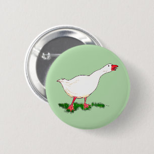 white farm goose 6 cm round badge