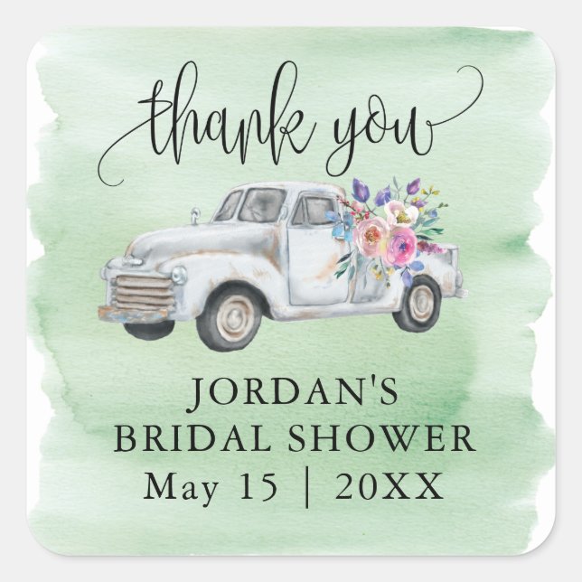 White Farm Truck Bridal Shower Favour  Square Sticker (Front)