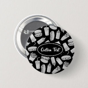 White Fast Food Icons Pattern 6 Cm Round Badge
