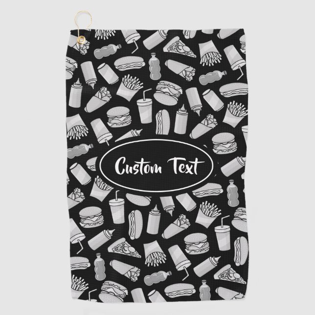 White Fast Food Icons Pattern Golf Towel (Front)