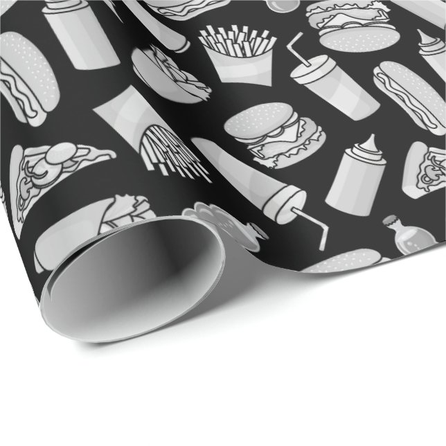 White Fast Food Icons Pattern Wrapping Paper (Roll Corner)