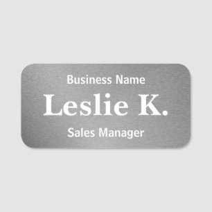 White Faux Brushed Steel Name Title Business Name Tag