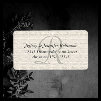 White Faux Burlap Grey Monogram Return Address Label