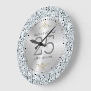 White faux diamonds 25th birthday large clock