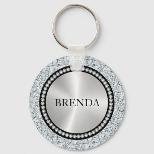 White faux diamonds pattern Monogram Key Ring