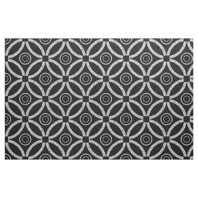 White Faux Glitter Geometric Pattern On Black Fabric (Fat Quarter)