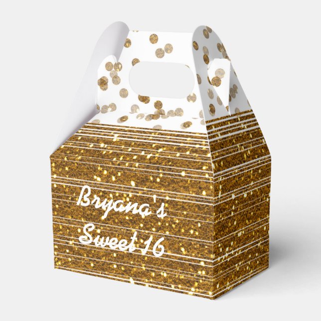 White & Faux Gold Confetti Dots Favour Boxes (Front Side)