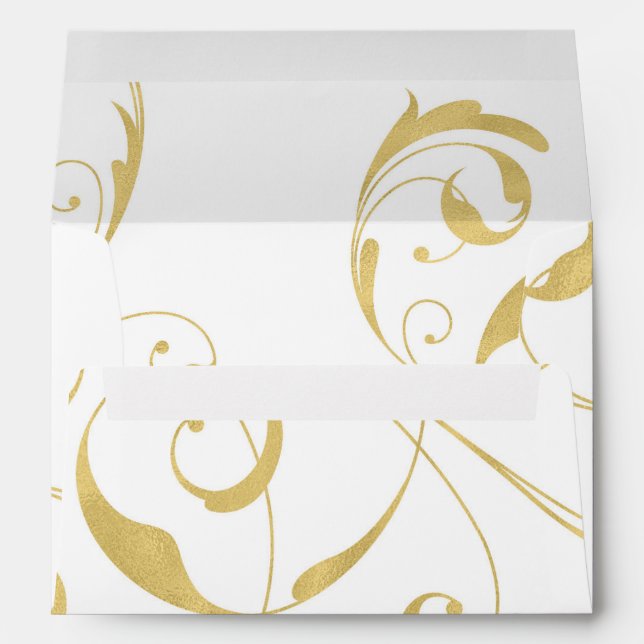 White & Faux Gold Floral Swirl Elegant Wedding Envelopes (Back (Bottom))