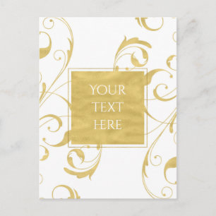 White & Faux Gold Floral Swirl Elegant Wedding Postcard