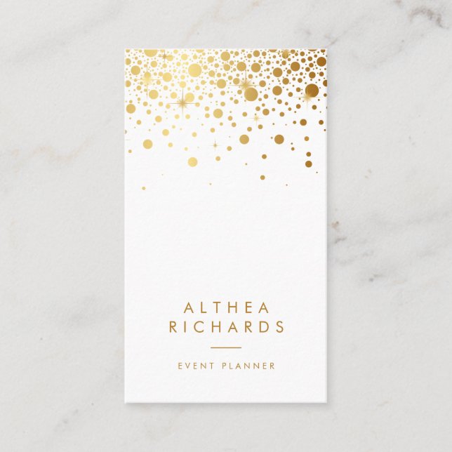 White | Faux Gold Foil Confetti Dots Vetical Business Card (Front)