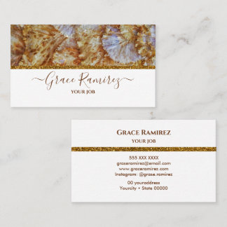 White | Faux Gold Glitter Marble Agate Monogram B Business Card