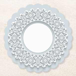 White Faux Lace Elegant Vintage Paper Coasters