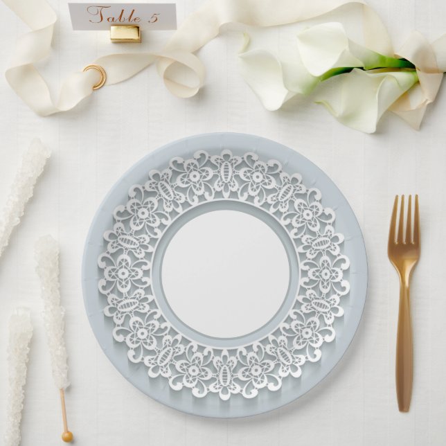 White Faux Lace Elegant Vintage Paper Plate (Wedding)