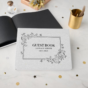 White Faux Leather Black Frame Guest Book